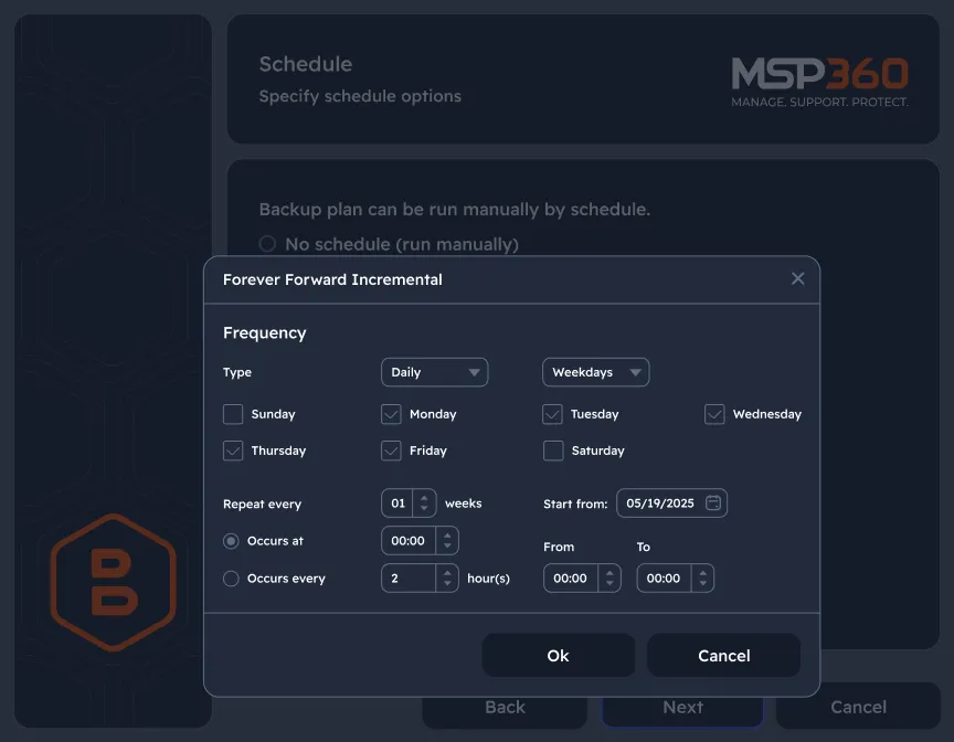 Configure backup schedule that fits your IT routines