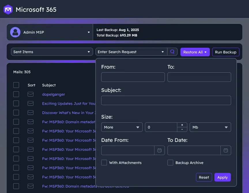 Create Backup Job for selected objects
