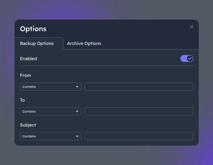 Configure Backup or Archive Options