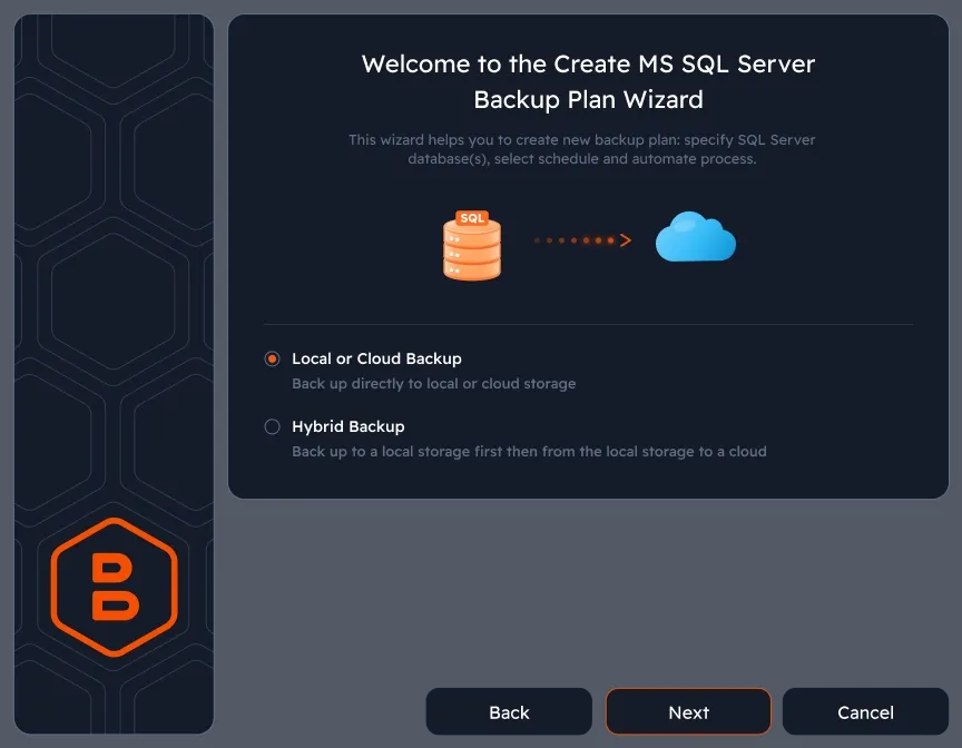 Create a SQL server backup plan
