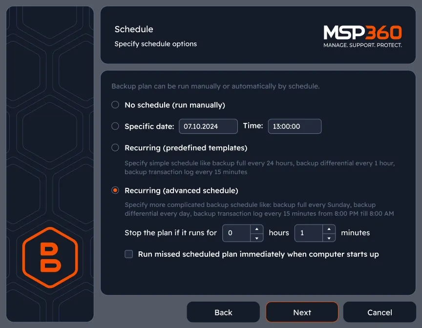 Configure backup schedule