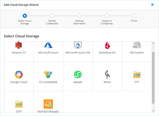 Windows cloud backup with storage of choice