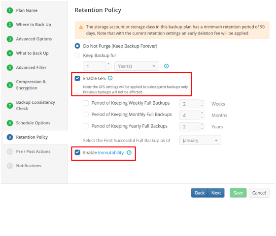 Enhanced Data Retention With GFS and Full Protection With Immutability