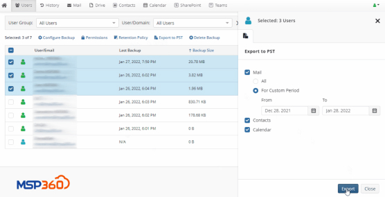 Export Files to PST