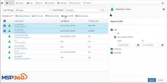 Export Files to PST