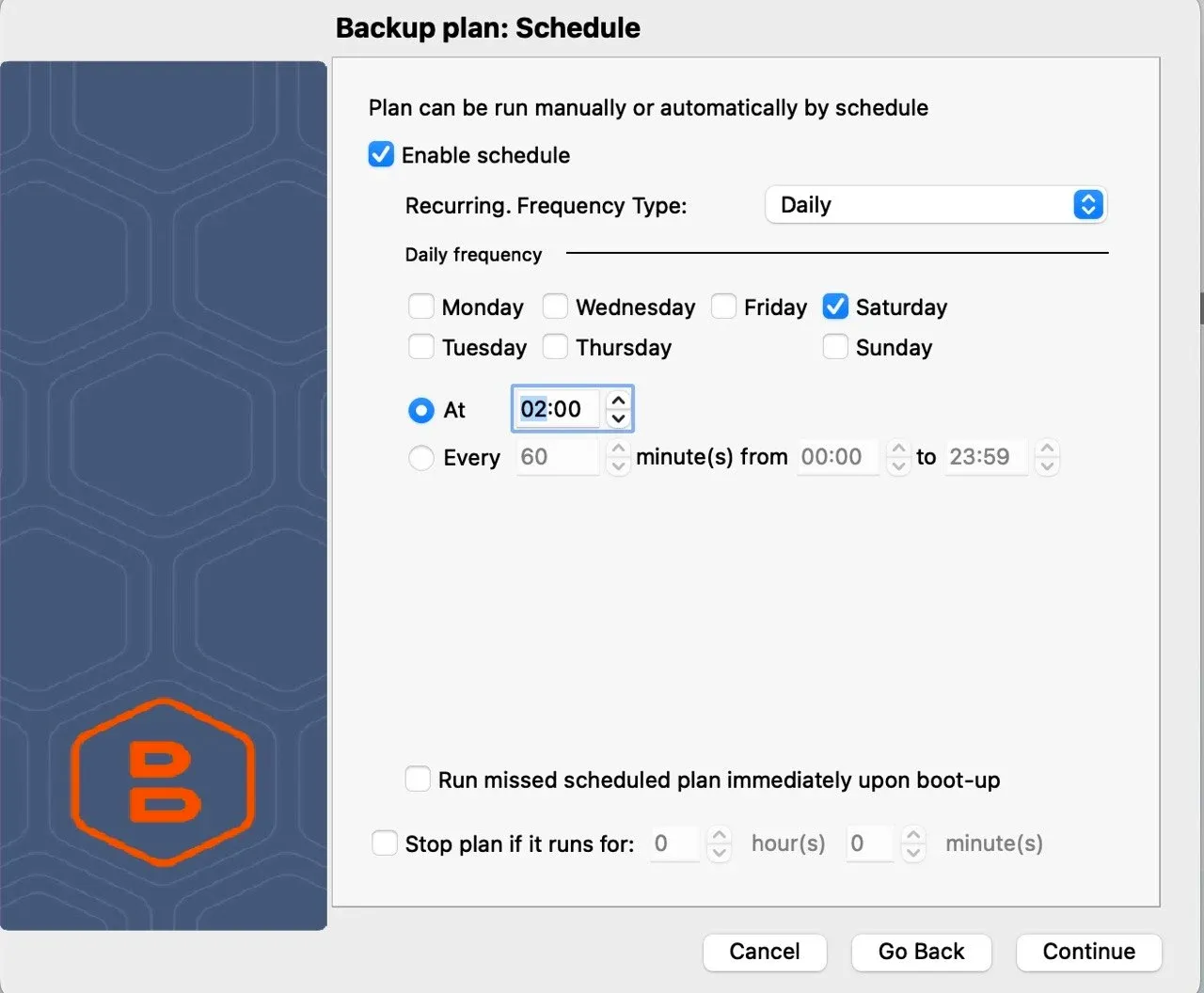 Daily backup schedule for Mac Backup MSP360