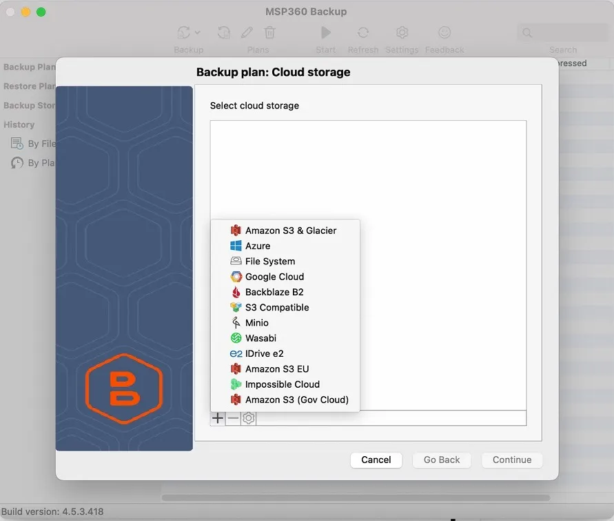 Storage destination options for Mac Backup MSP360
