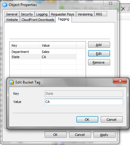 Add, edit or delete bucket tags