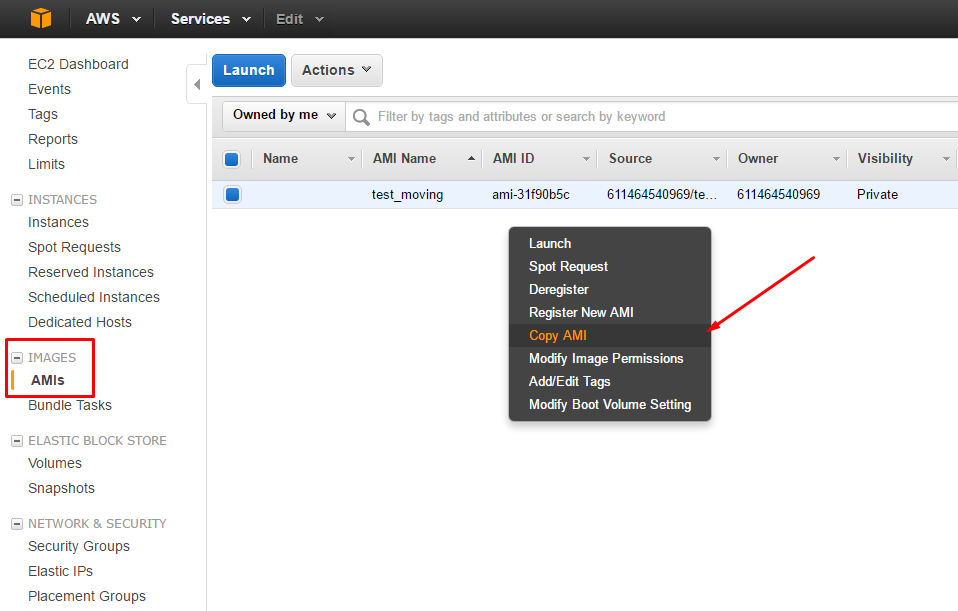 AWS: change Region, Availability Zone or VPC - Copying AMI