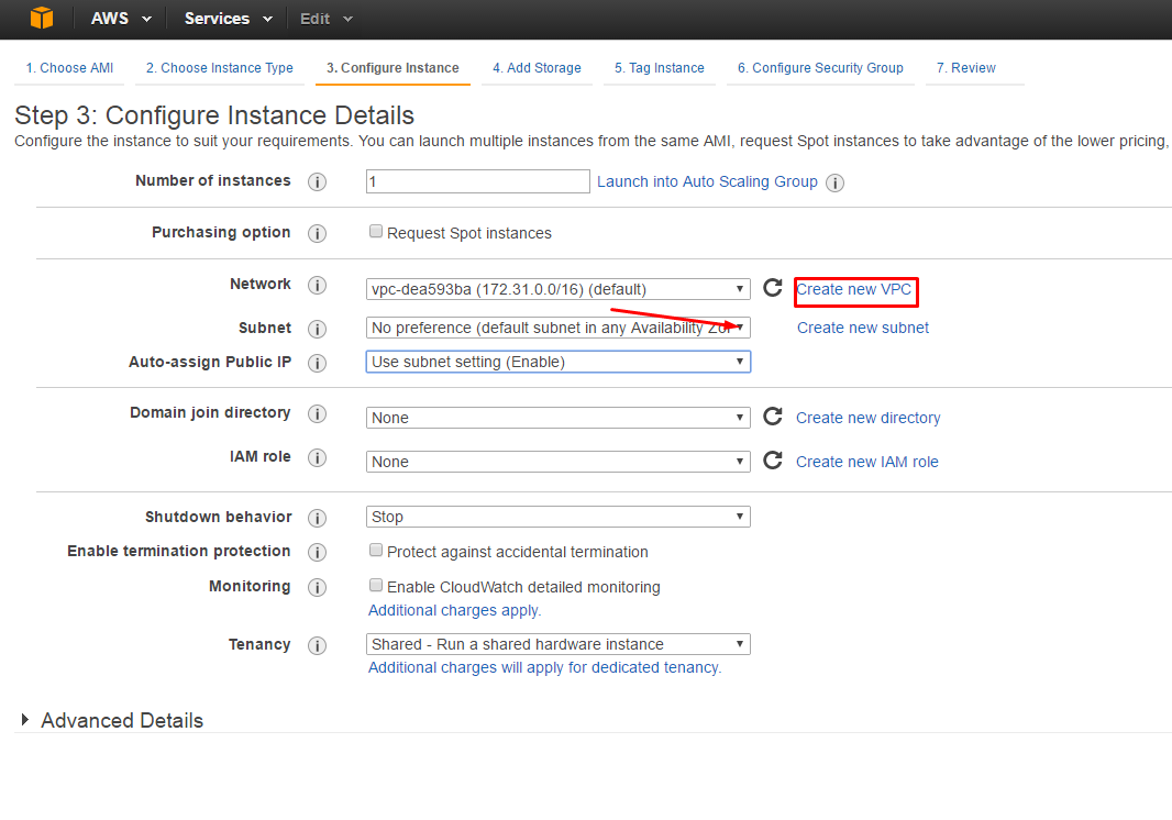 AWS: change Region, Availability Zone or VPC - Creating new VPC and subnet