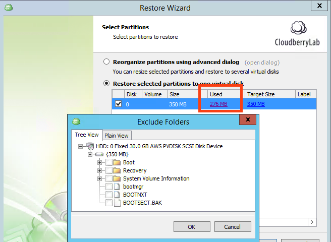 Files exclusion in restoration wizard