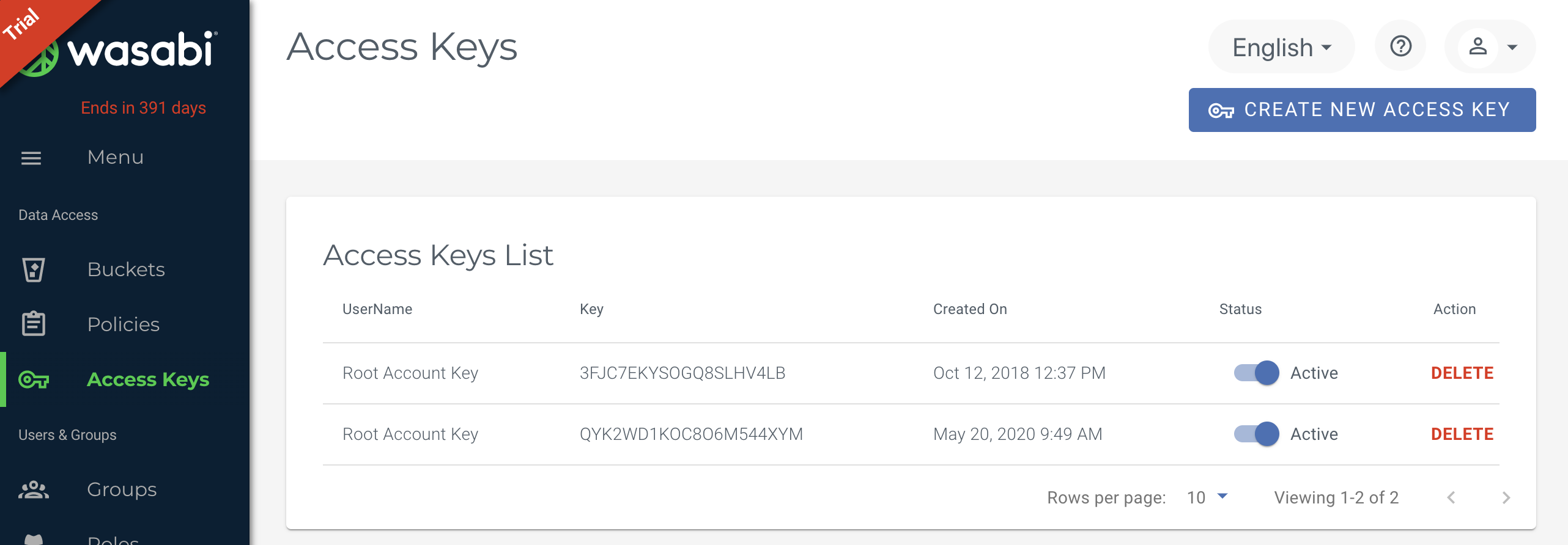 Create New Access Key