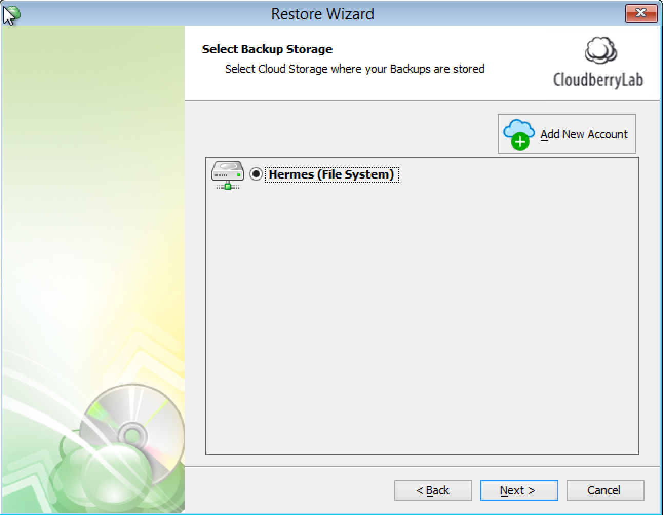 Selecting restore source