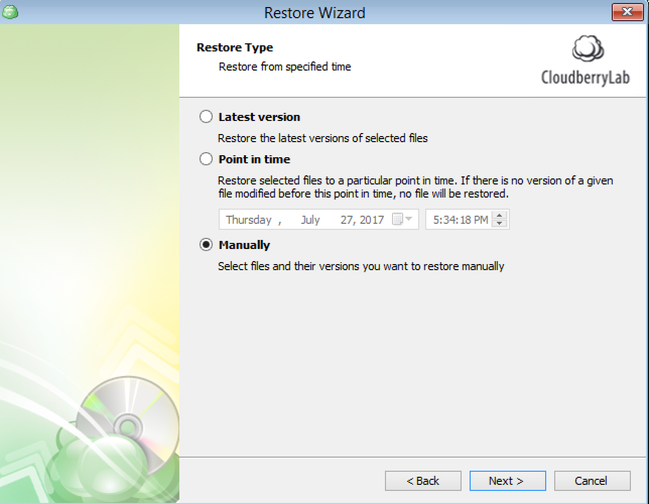 Manual Restore for Windows Server recovery
