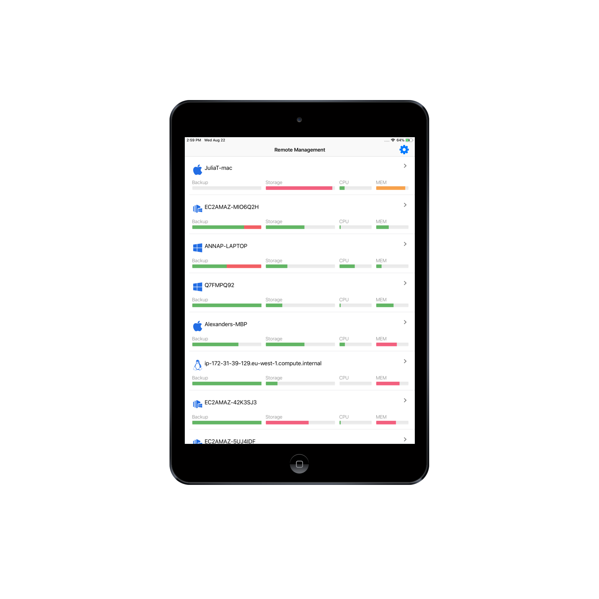 CloudBerry Backup Admin for iOS on iPad screen