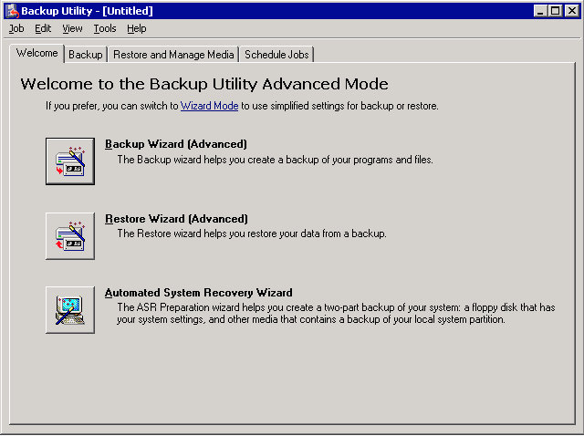 Performing Windows Server 2003 image backup with ntbackup