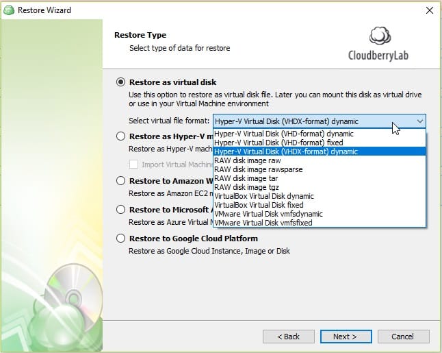 Restore Hyper-V Virtual Machine as a Virtual Disk