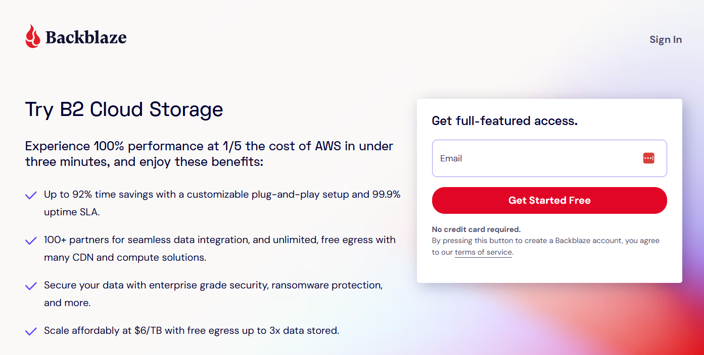 Backblaze B2 start free trial