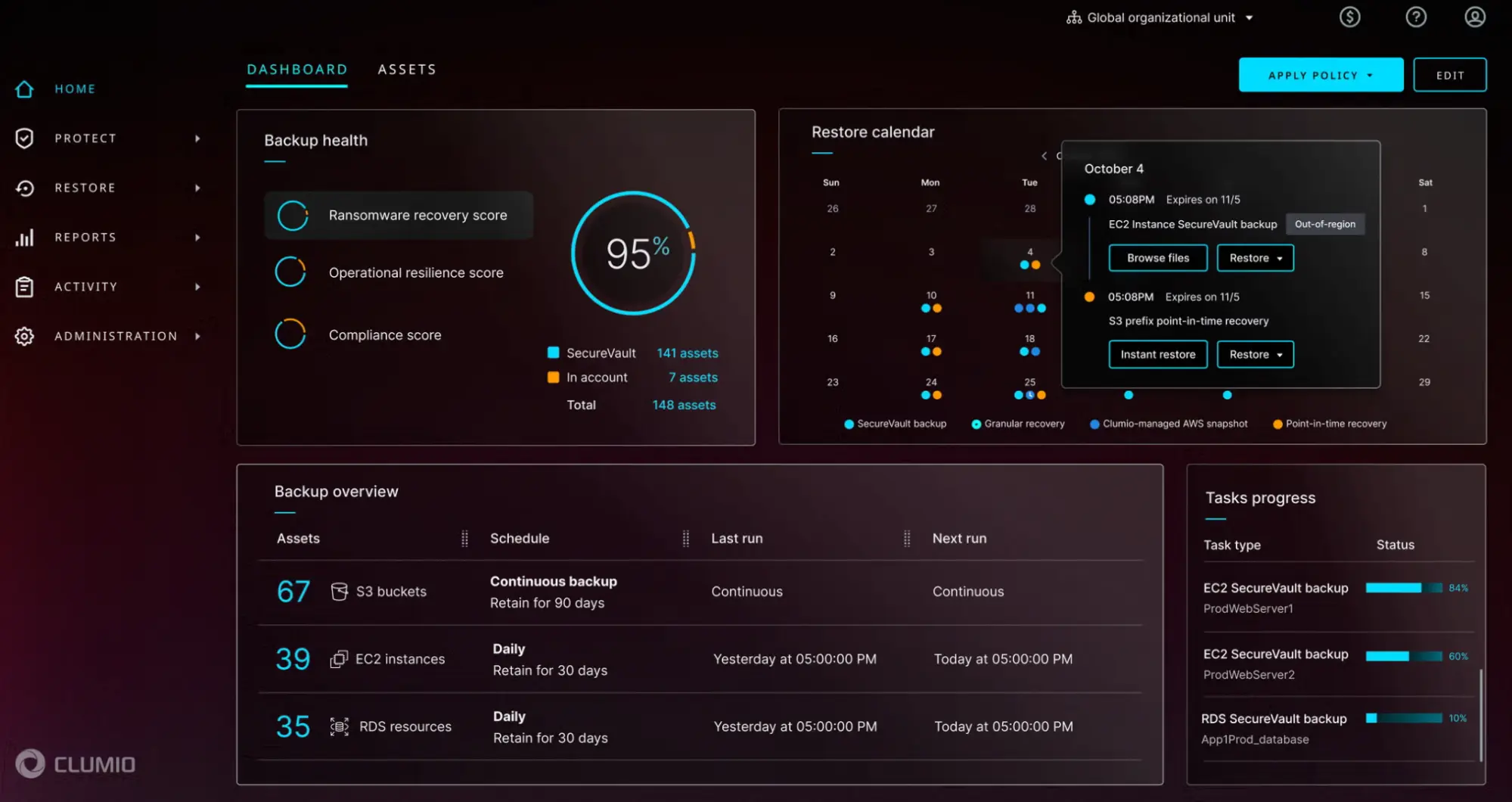 clumio-backup-m365-interface