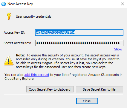 Access/Secret key pair