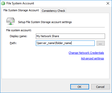 File System Account dialog