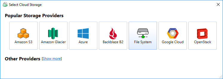 Selecting File system as a storage