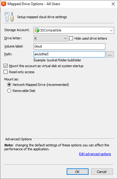 Mapped Drive Options
