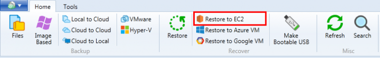 Run the Restore to EC2 wizard within CloudBerry Backup