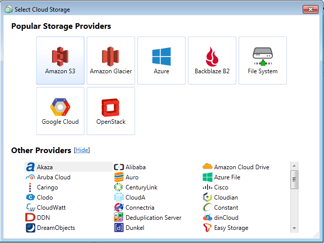 "Select Cloud Storage" dialog