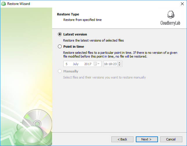 Select latest version or a specific point in time for SQL Server restore