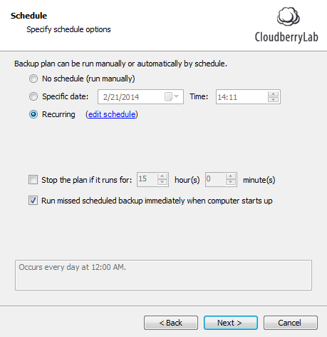 Cloud to Local Backup: Specifying Schedule Options
