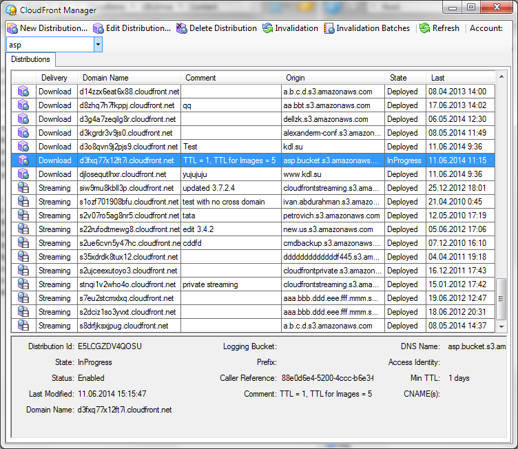 CloudFront Manager Window