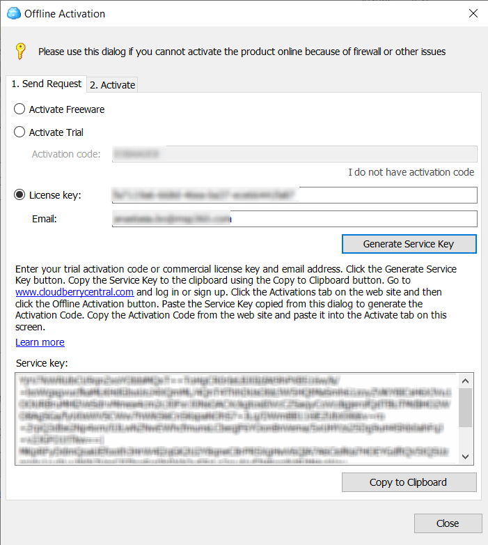 Generate service key