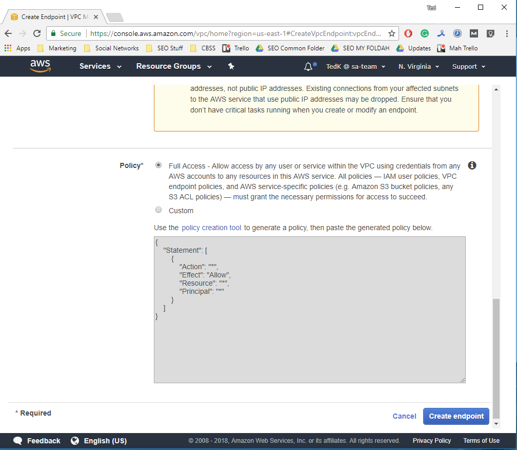 S3 Endpoint Policy Configuration