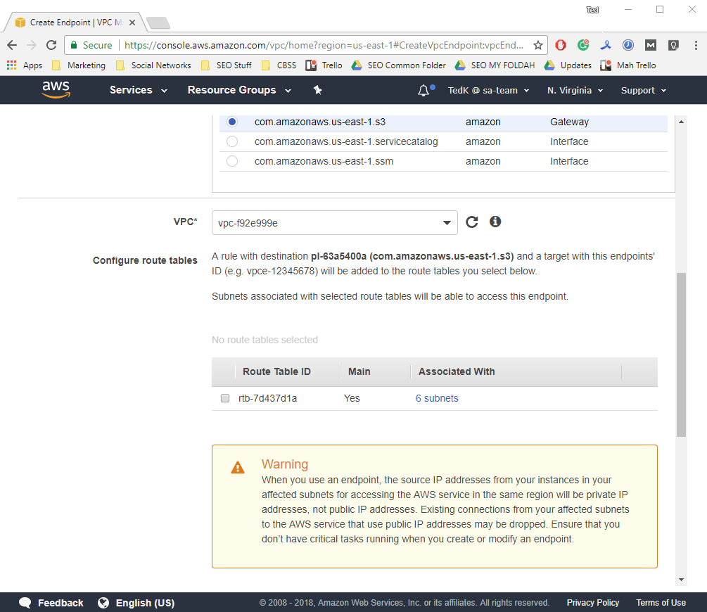 S3 Endpoint Route Tables Configuration