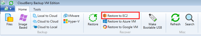 Restore to EC2 option