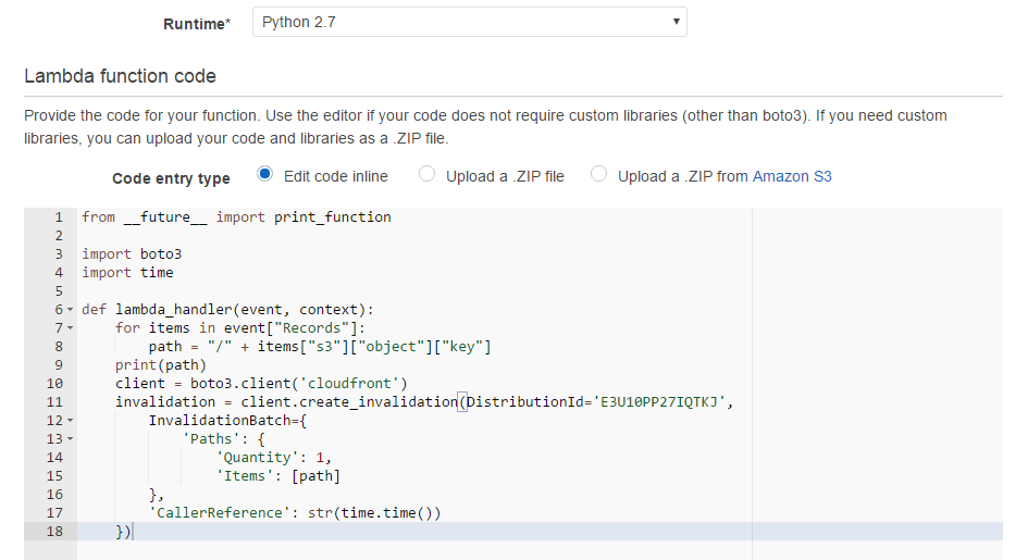 AWS-Lambda-function-code-entry example