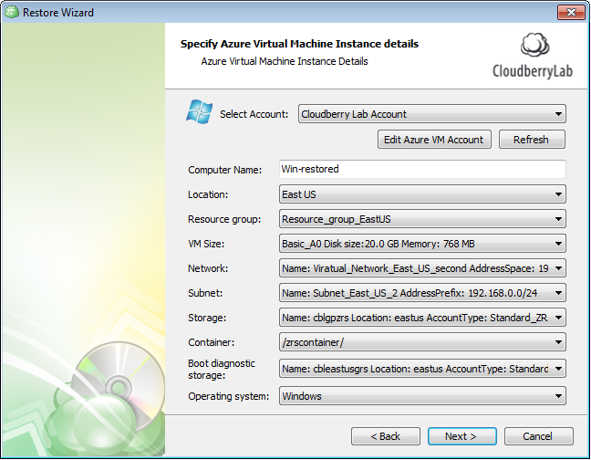 Azure Virtual Machine Instance details