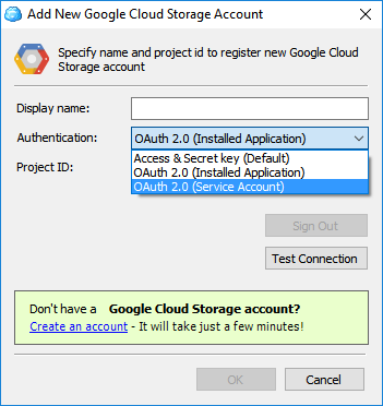 Add Google Cloud Storage account