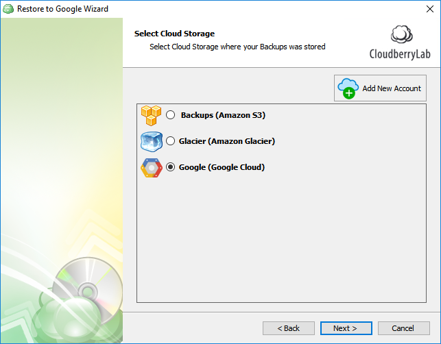 CloudBerry Backup - Select cloud storage and click Next