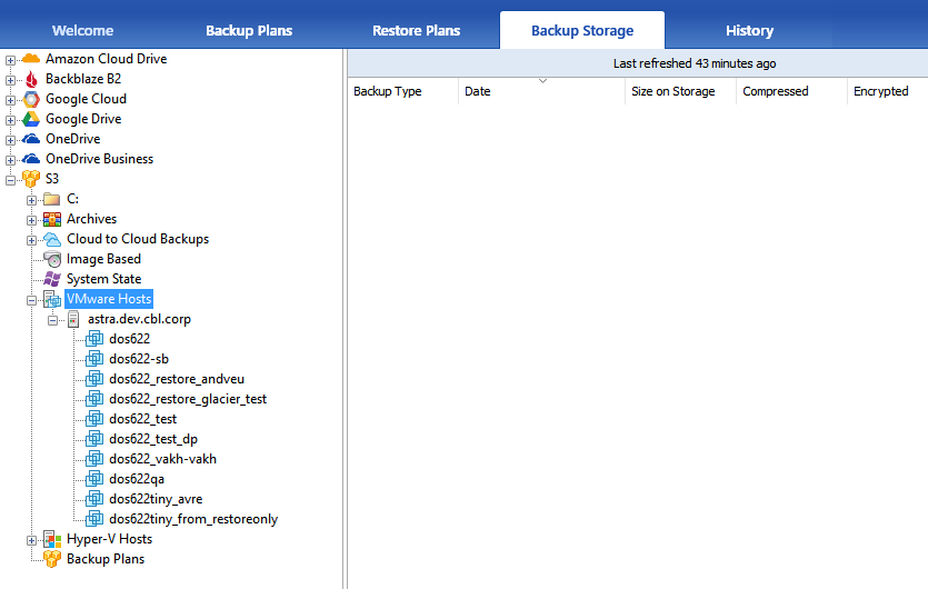 Backup storage tab