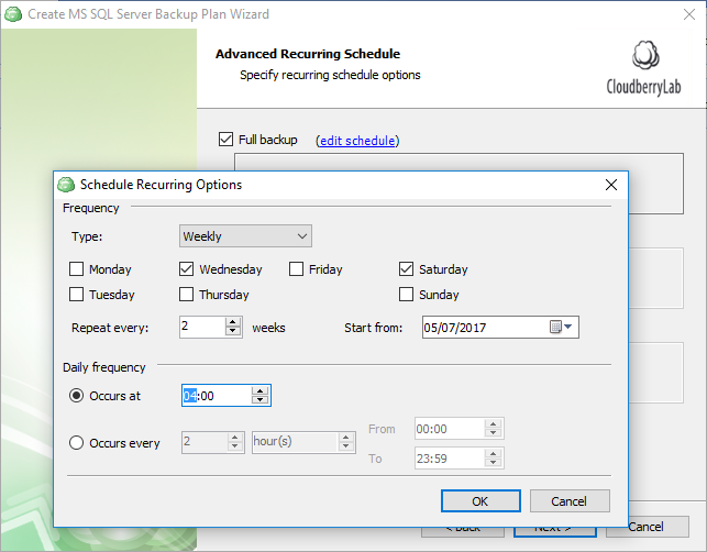 Advanced Scheduling of SQL Server database backups