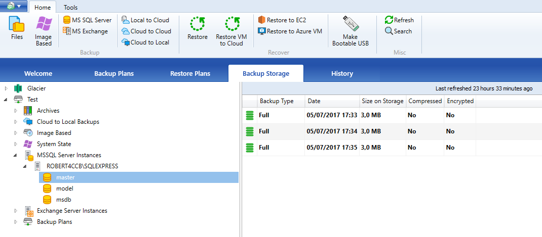 Stored SQL Server database backups overview