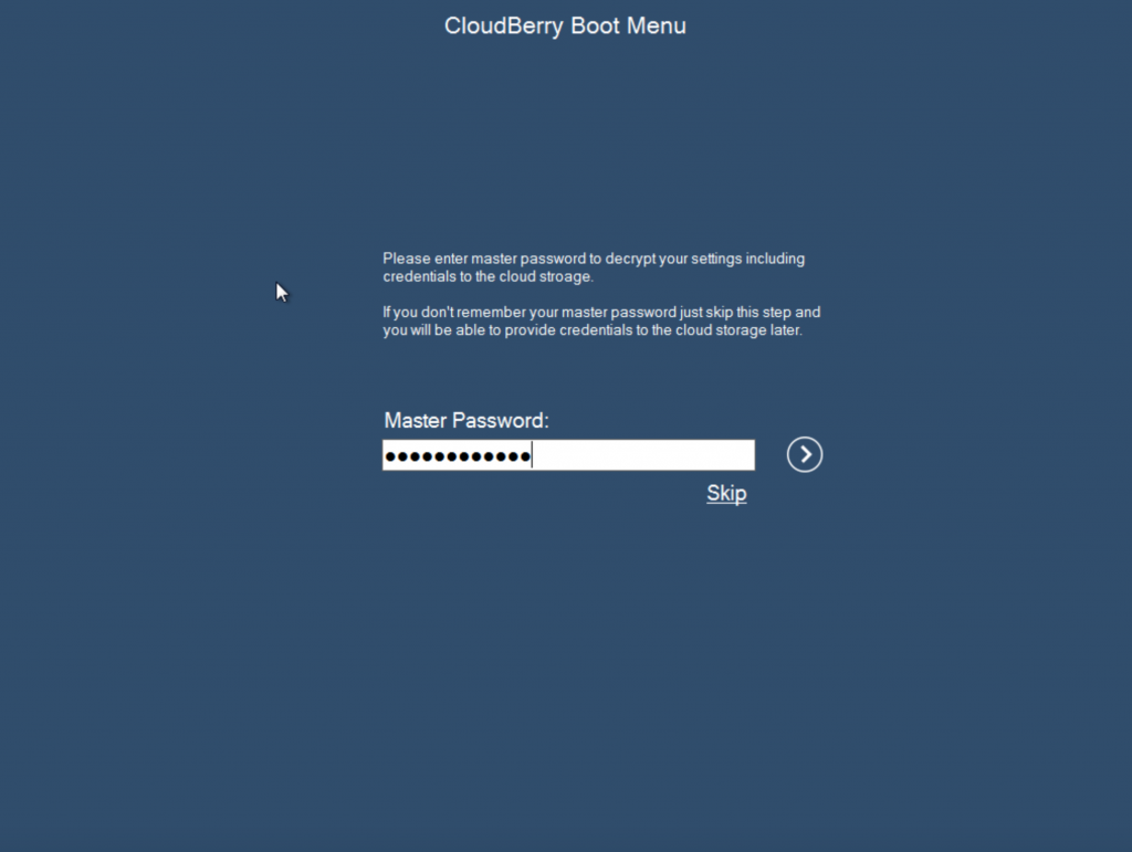 CloudBerry BackUp boot menu