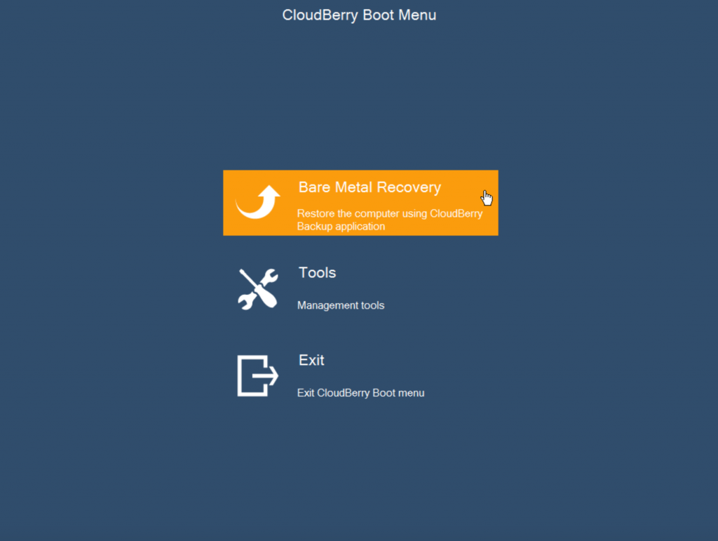 Bare metal recovery from bootable USB