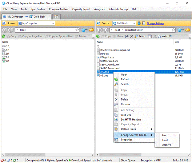 CloudBerry software for Azure Blob Storage - screenshot