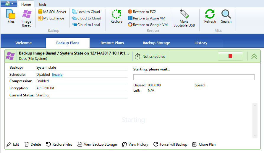 Executing System state backup plan