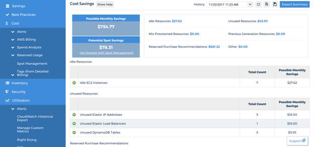 Cloud cost optimization with CloudCheckr: Cost Savings screenshot