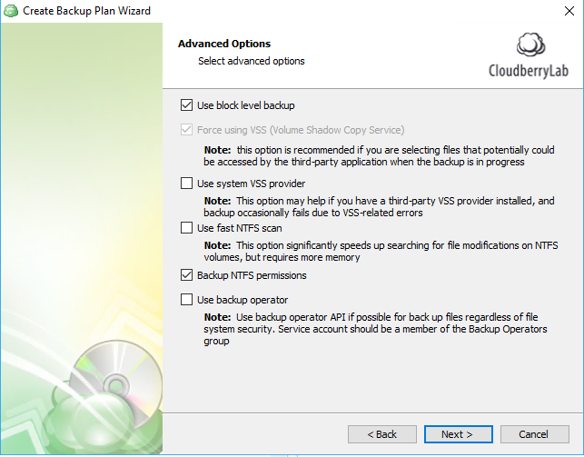 windows 10 cloud backup: advanced options
