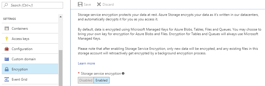 Server side encryption options in Microsoft Azure